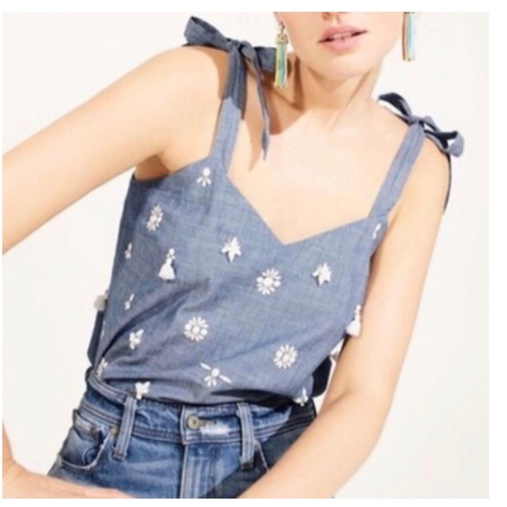 J Crew Chambray Embellished Top